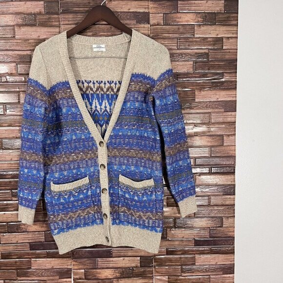 Wallace J Crew Womens Tan Blue Wool Mohair Button Front Cardigan Sweater Size S - Picture 1 of 7